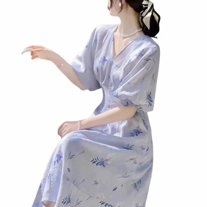 Женское облегающее платье элегантное фиолетовое длинное с пышными рукавами и