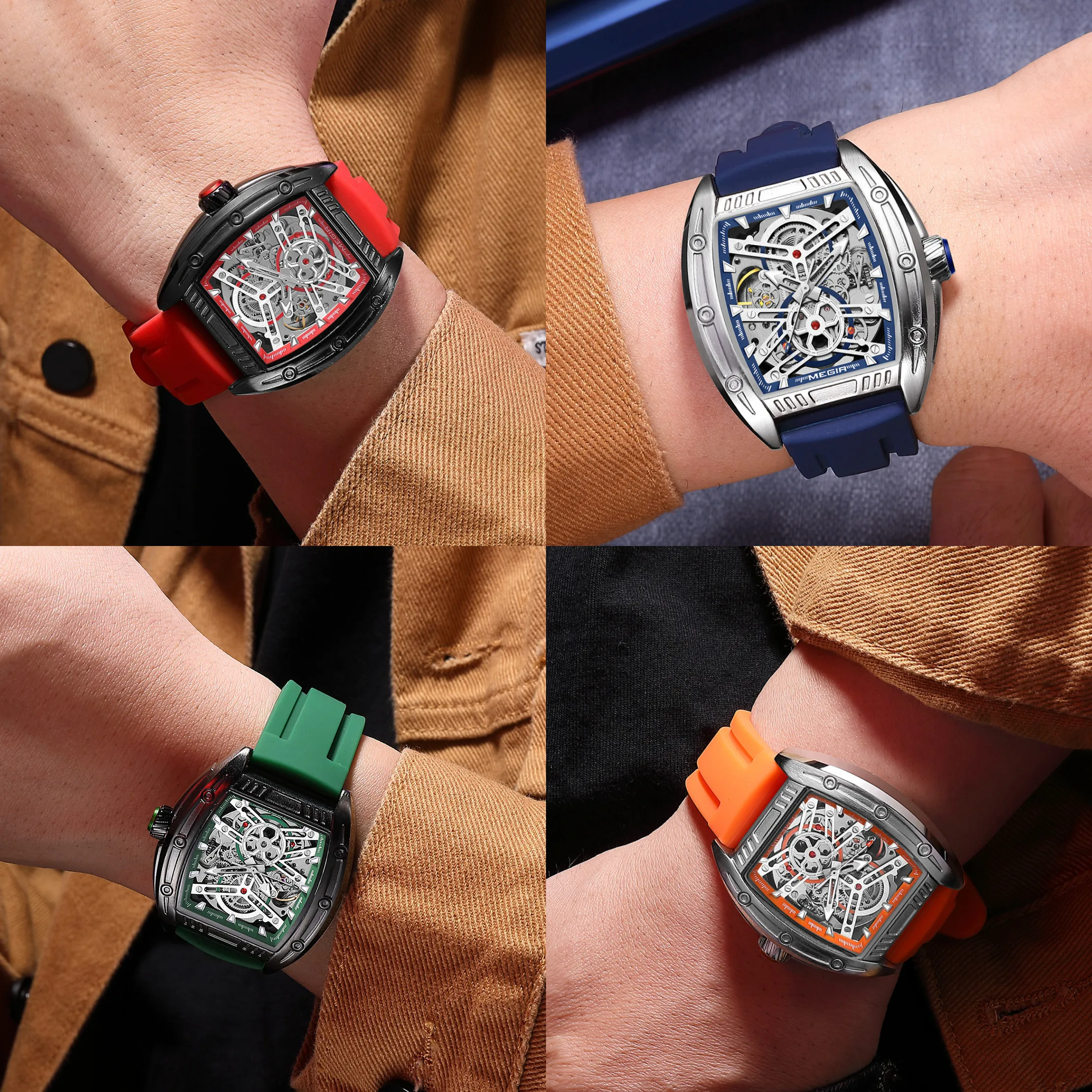 MEGIR оригинальные роскошные спортивные часы для мужчин силиконовые наручные с