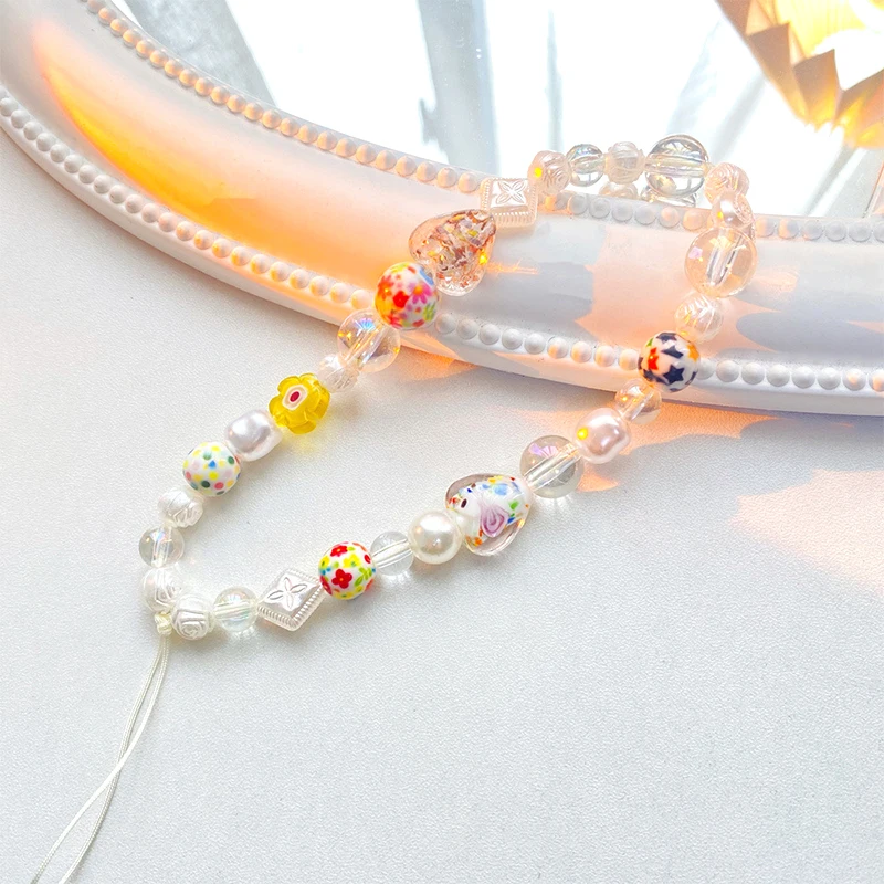 Bohemian Colorful Flowers Key Chain Ladies Fashion Cute Romantic Vintage Cool Keychain Charm Korea 90s Aesthetic Bag Phone Chain