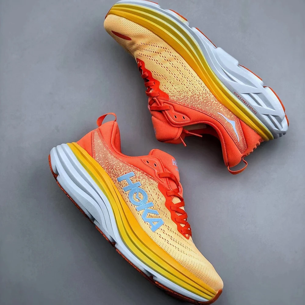 HOKA Bondi 8 Sneakers Open Mesh Slip Resistant Women Sneakers Outdoor Treadmill Running Shock Absorbing Sports Shoes for Men