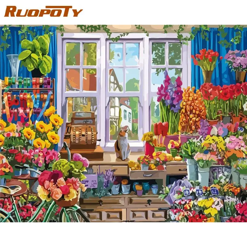 

RUOPOTY Acrylic Painting By Numbers Paint Kit Coloring By Numbers Flowers House Wall Art For Handiwork Gift For Adults On Canvas