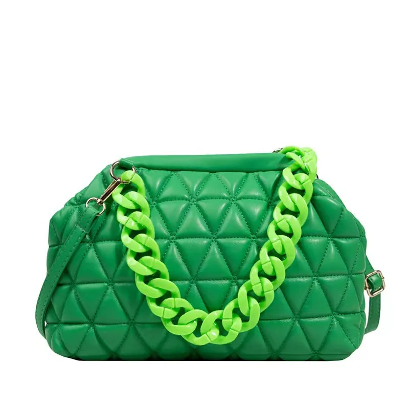 Luxury Women's Bag 2022 New Fashion Versatile Lingge Chain Single Shoulder Messenger Bag Simple Clip Mouth Small Square Bag