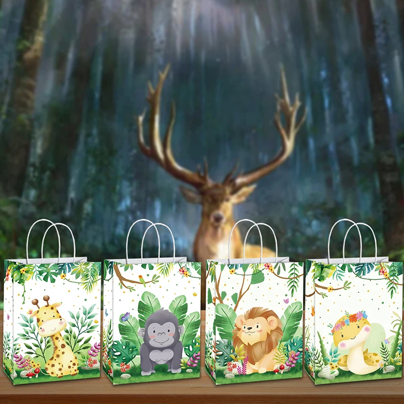 8 шт. подарочные сумки в виде животных джунглей Мультяшные животные сумка для