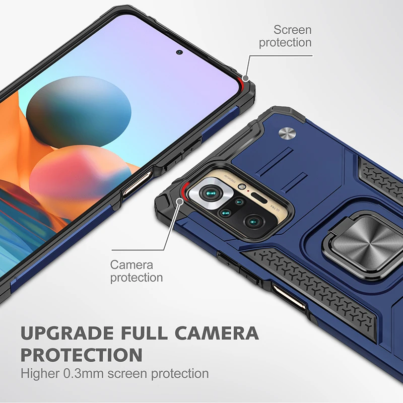 Прочный чехол для Xiaomi Redmi Note 9 9S 9T 10S 10 Pro Max противоударный с кольцом-подставкой POCO X3