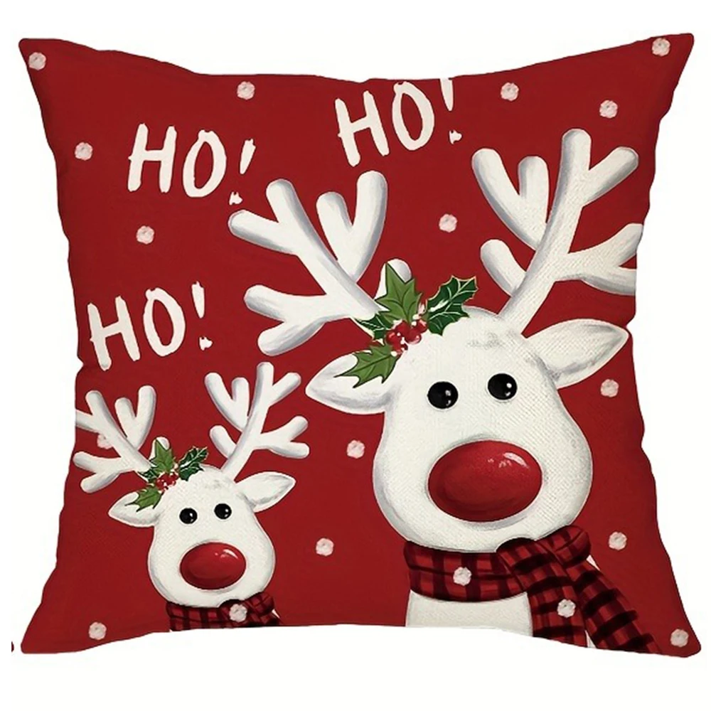 

Наволочка с рисунком снеговика и оленя, полиэстер велюр