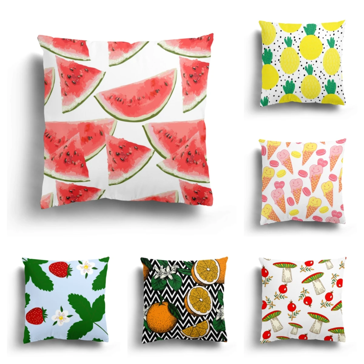 

2022 New Red Lovely Fruit Biscuit Strawberry Car Cartoon Office Waist Support Nap Sofa Pillow Case Home Decor sofa Cushion Cover