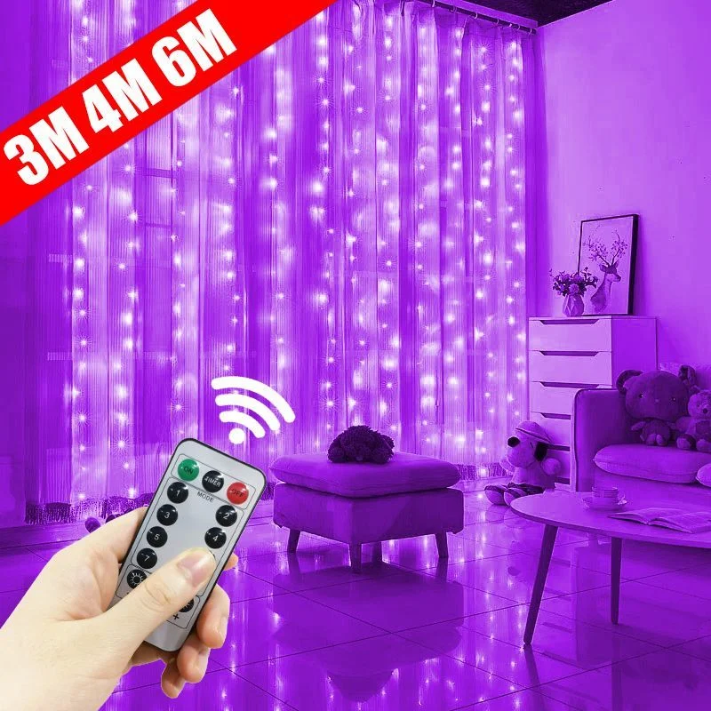 

3M/4M/6M Christmas Decoration 8 Modes Remote Control Holiday Wedding Fairy Tale Flower Ring Light Bedroom Curtain String Light