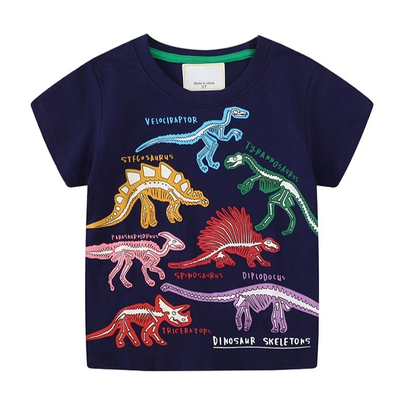 

Children's Clothing Kids Boys T-shirt Designer Luminous Dinosaur Skeletons Short-Sleeve Children Boy Dark Blue Summer Tee-shirt