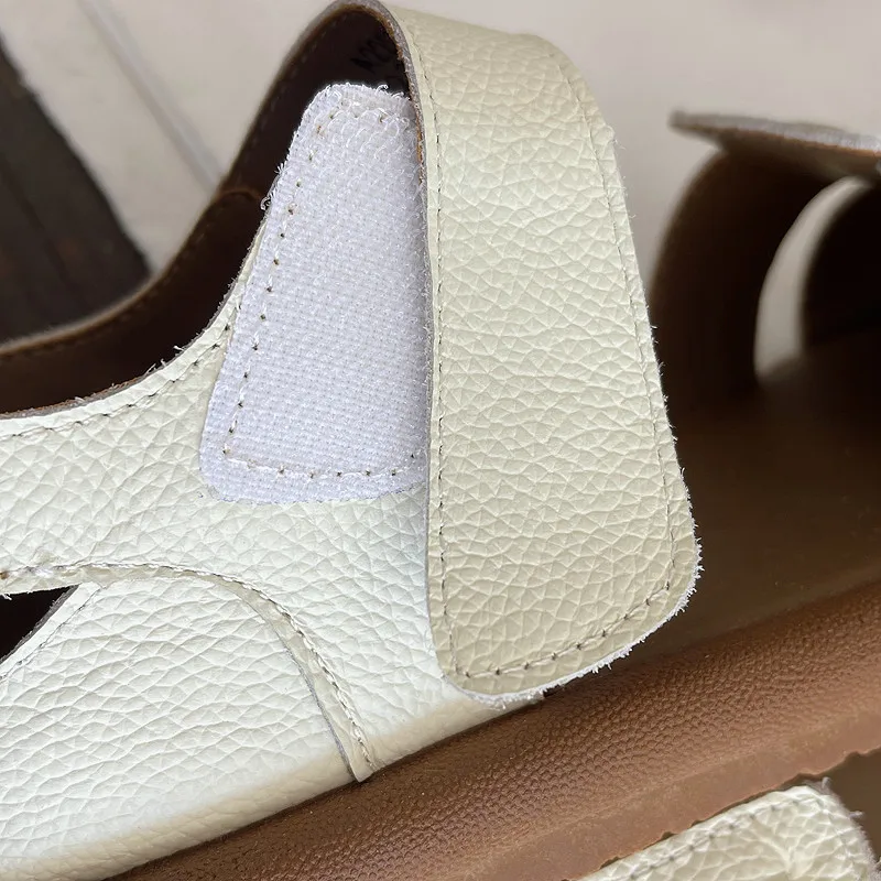 Careaymade-Summer Genuine Leather soft soles sandals,women Roman artistic round toe flat shoes,cowhide Comfortable women's shoes