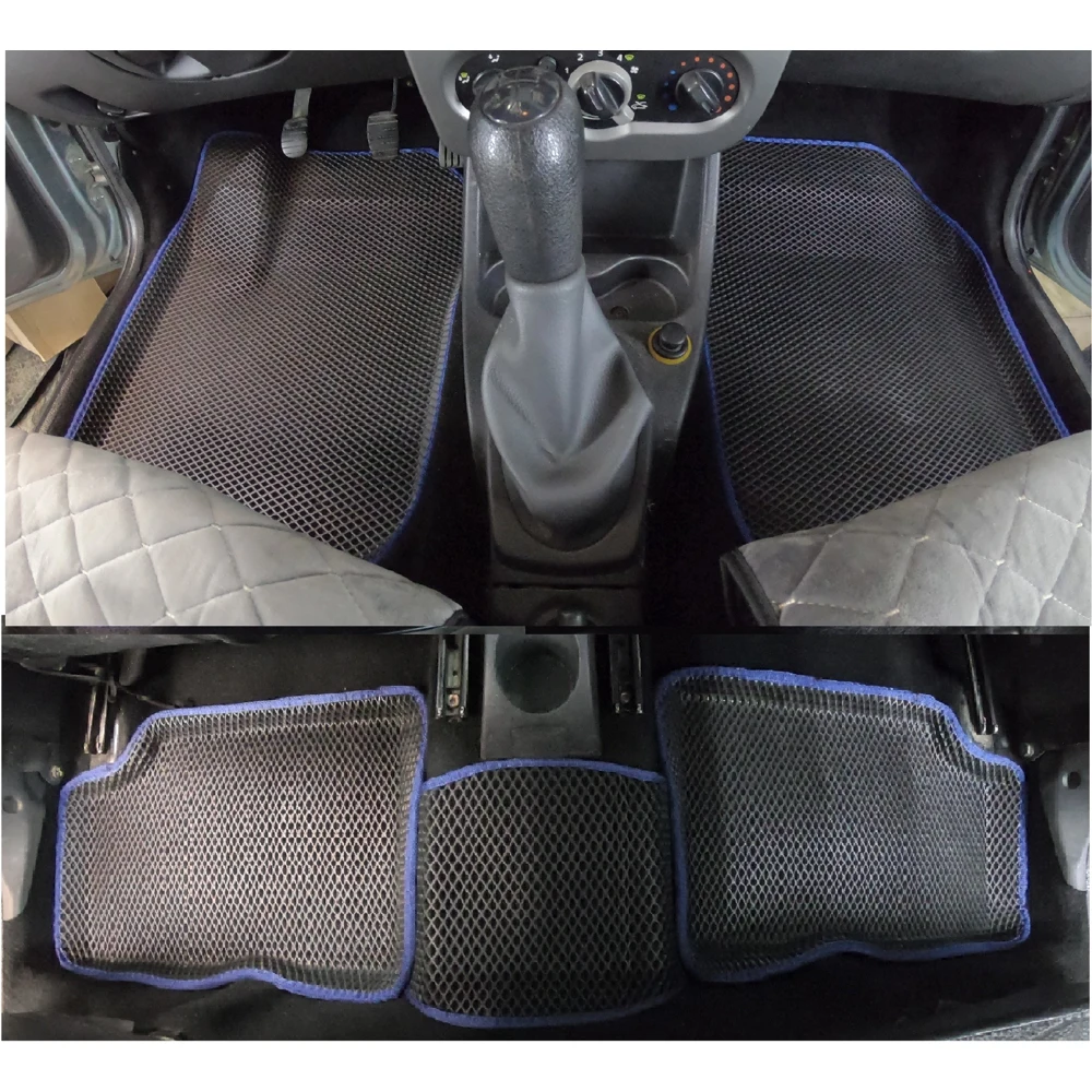 Новинка! Коврики Ева с Пресс Бортами на RENAULT SANDERO I CITY черно-синий