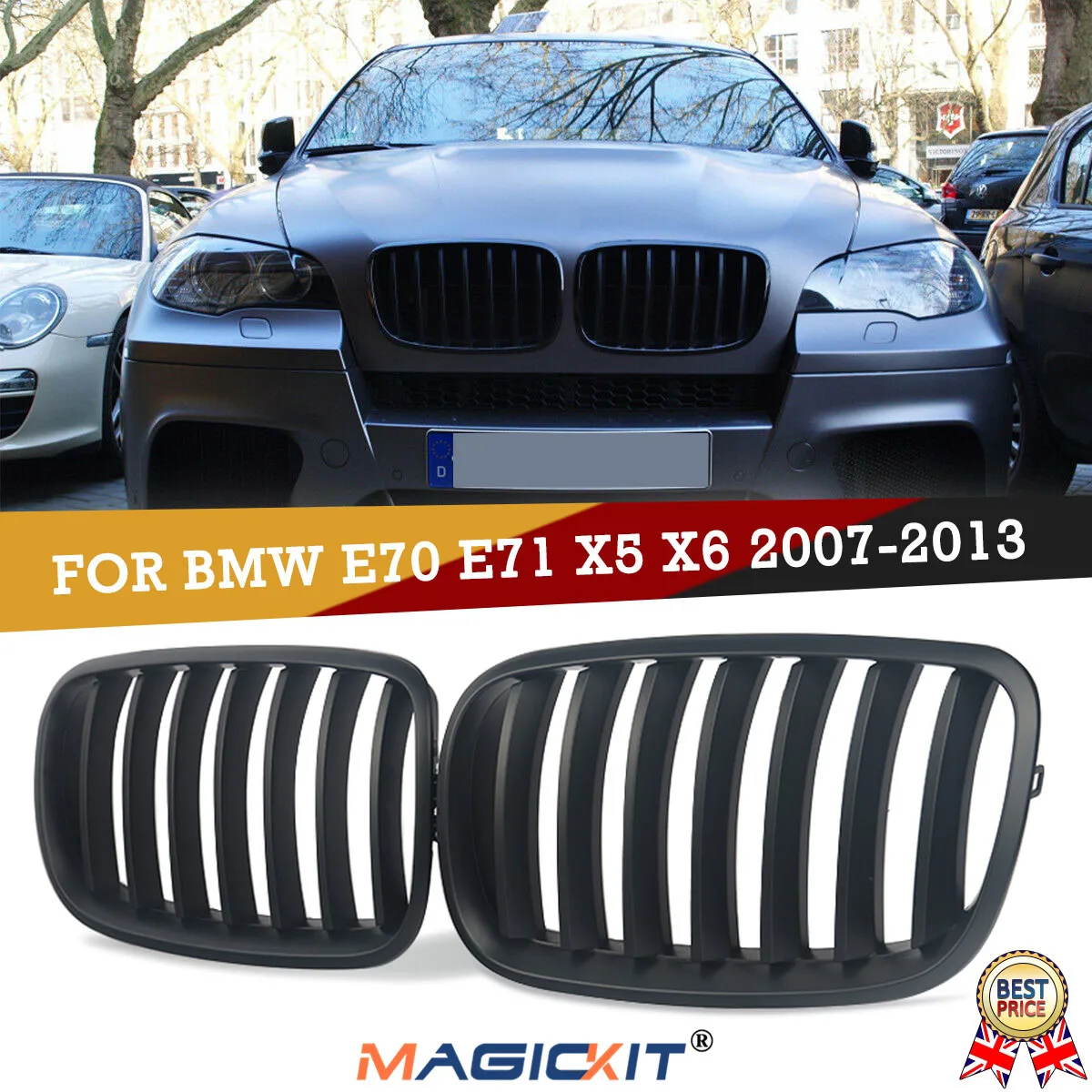 

MagicKit Pair For BMW E70 X5 E71 X6 07-13 Front Bumper Kidney Grilles Grills Matte Black