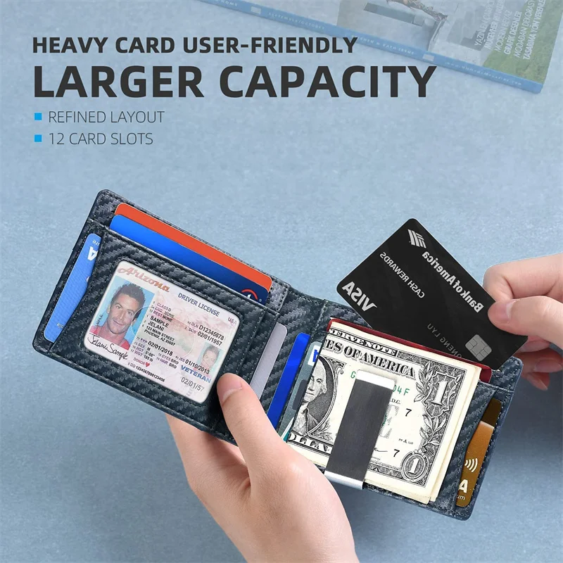 2023 New Custom Men Wallet Credit Card Holder RFID Blocking Cow Genuine Leather Wallet Card Holder with ID Window & Money Pocket