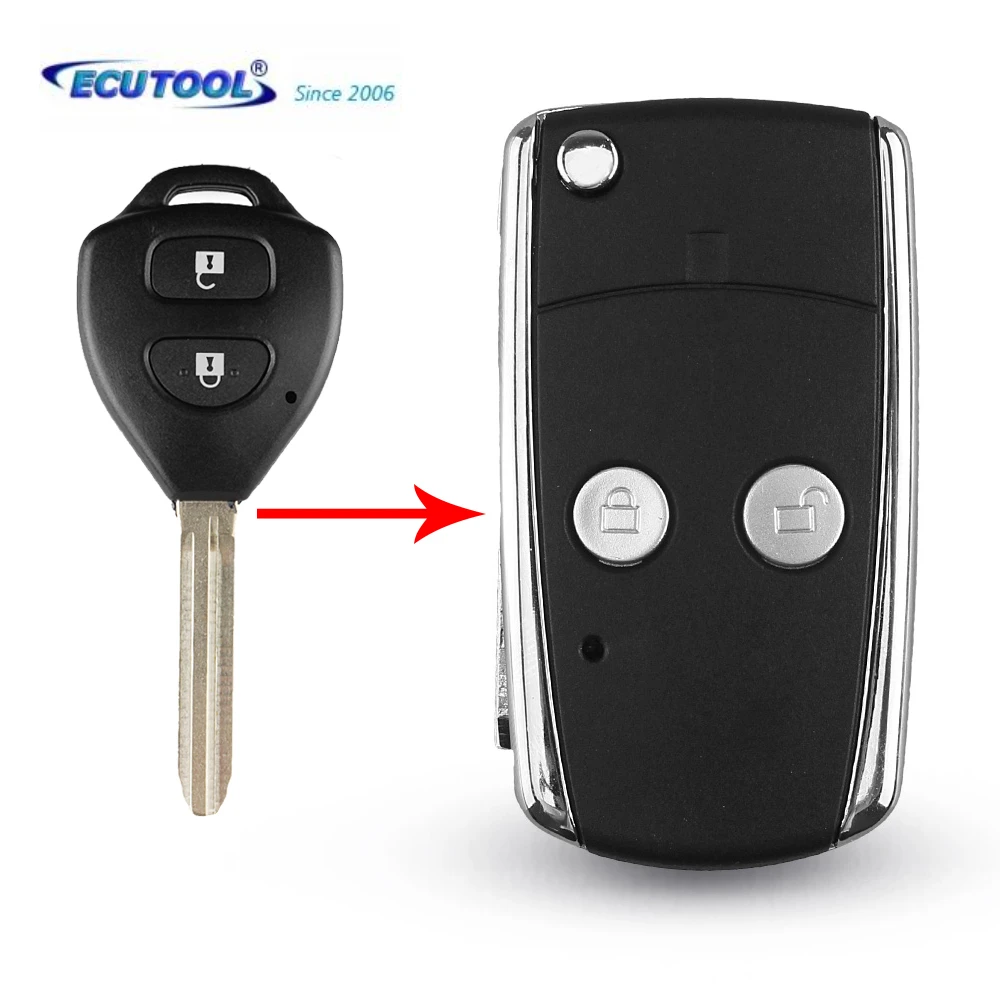 

2 Button Toy43 Folding Blade Flip Key Shell For Toyota Camry Corolla Yaris Hilux Remote Fob Case