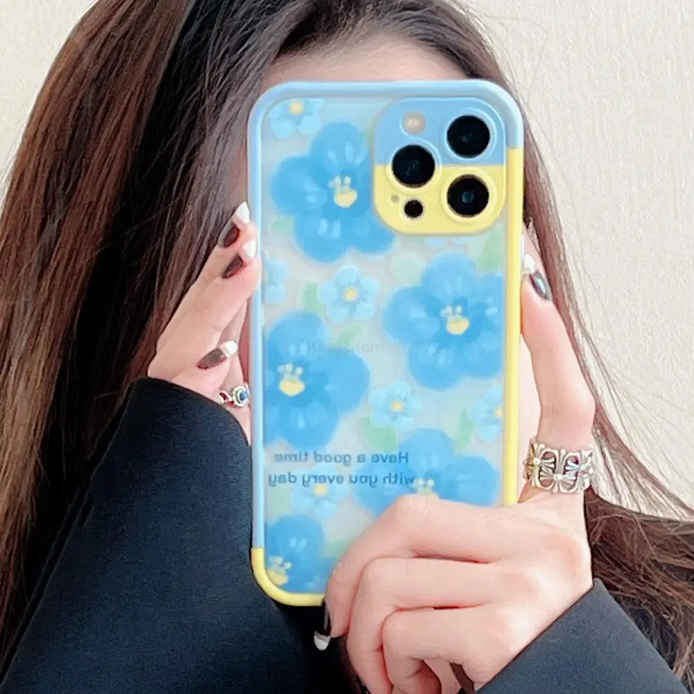 

Blue Flower Case For iPhone 12 Pro Max Case Candy Color Frame iphone 11 13 Pro XS Max XR X 7 8 Plus Silicone Shockproof Fundas