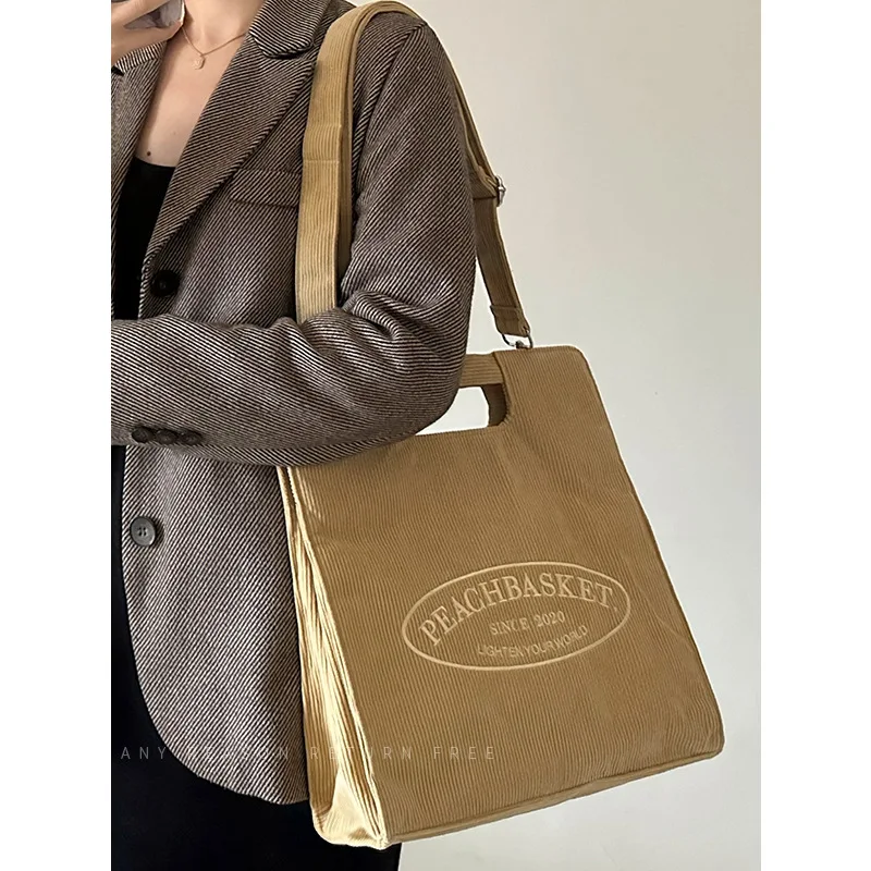 New Women Crossbody Bag Female 2023 Large Capacity Corduroy Multi-compartment Tote Bag Student Class Commuting Bag