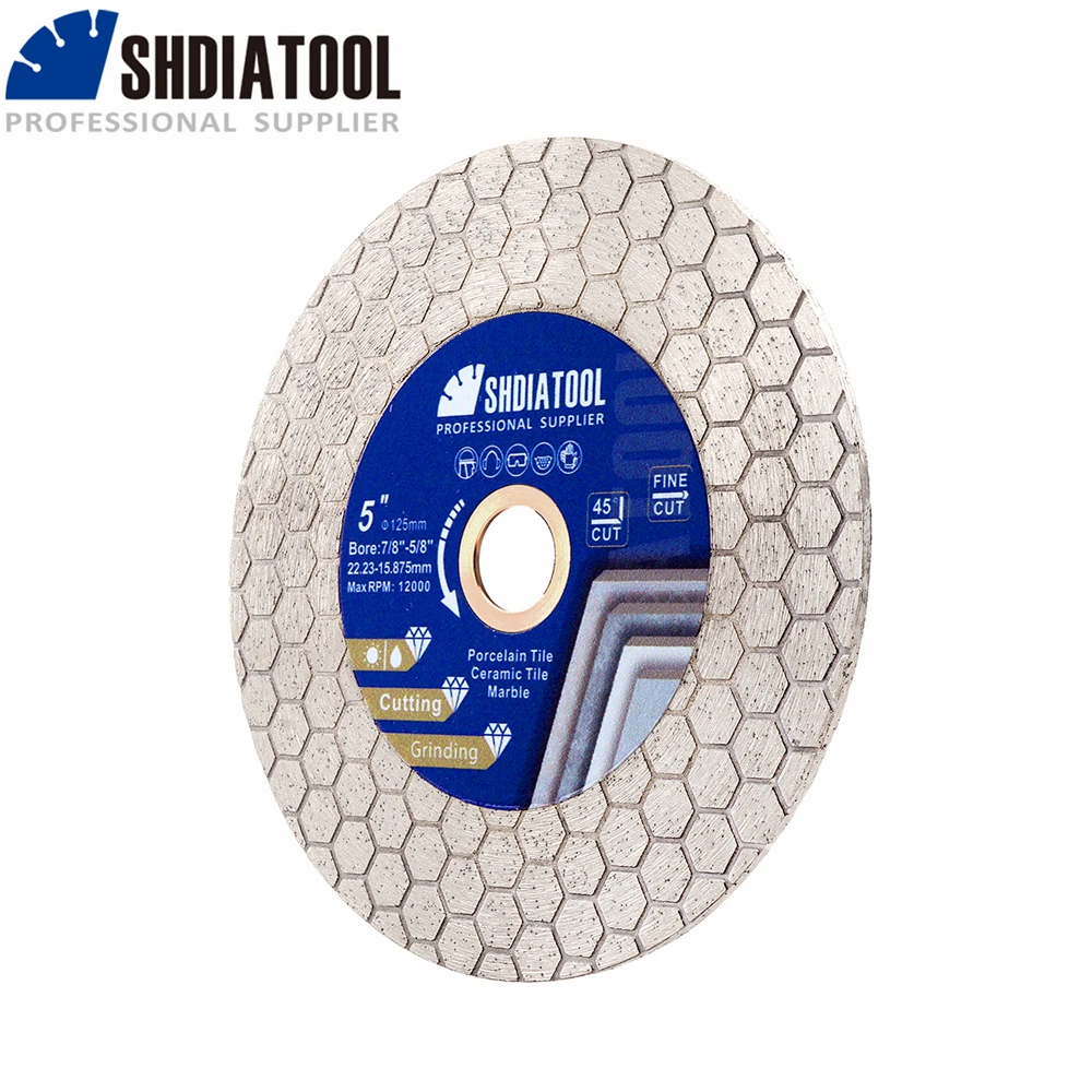 

SHDIATOOL 1pc 125mm Diamond Saw Blade Grinding Plate Double-sided Cutter Stone Granite Ceramic Hex Diamond 5 Inch Cutting Disc