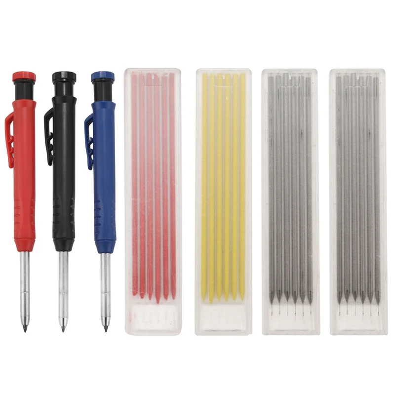 

Solid Carpenter Pencil Set With Refill Leads Built-In Sharpener Mechanical Pencil Marker Woodworking Construction Tool