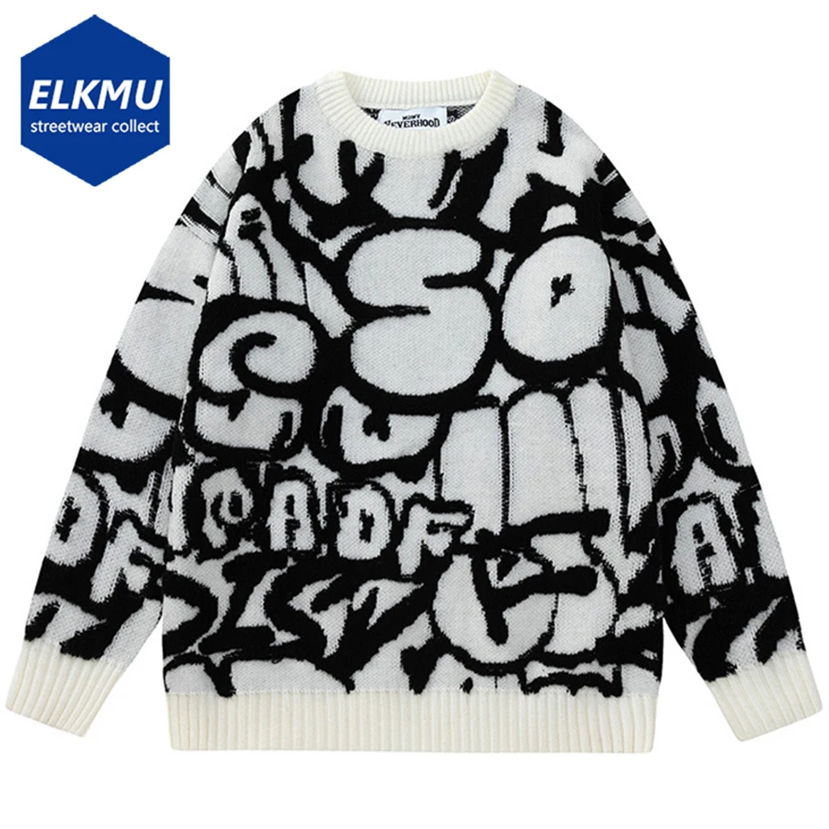 

Свитер мужской с графическим принтом и надписью Y2K, уличная одежда в стиле Харадзюку, Свитер оверсайз, вязаный пуловер, черный, белый, Свободный Повседневный свитер унисекс