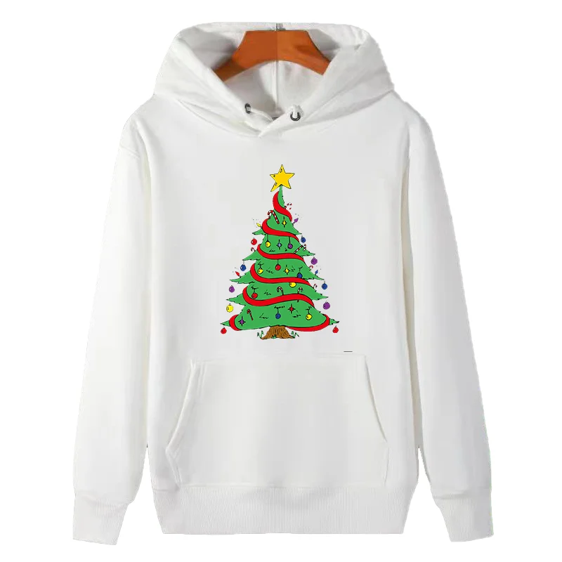 Anime christmas tree graphic Hooded sweatshirts winter christmas sweatshirt thick sweater hoodie fleece Women hooded sweater