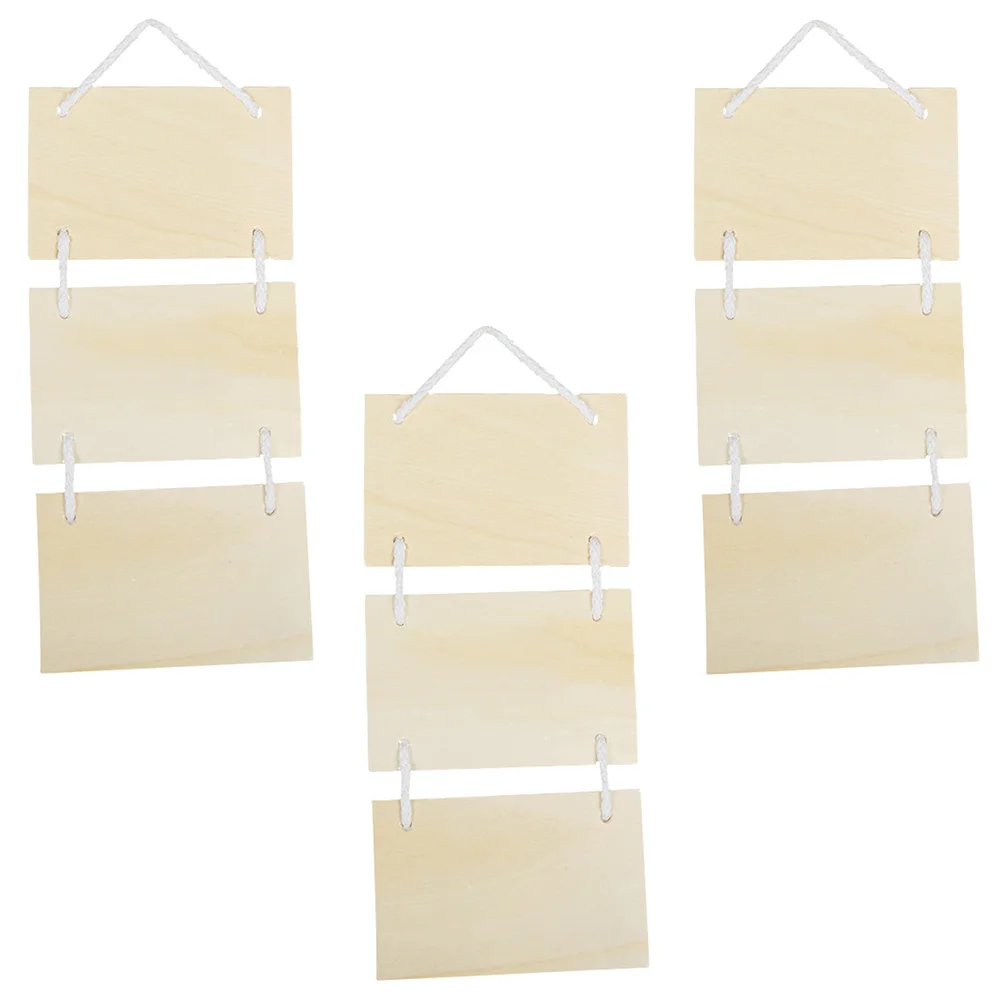 

3pcs Wood Plaque Pendant Unfinished Hanging Wood Signs Kids Graffiti Board