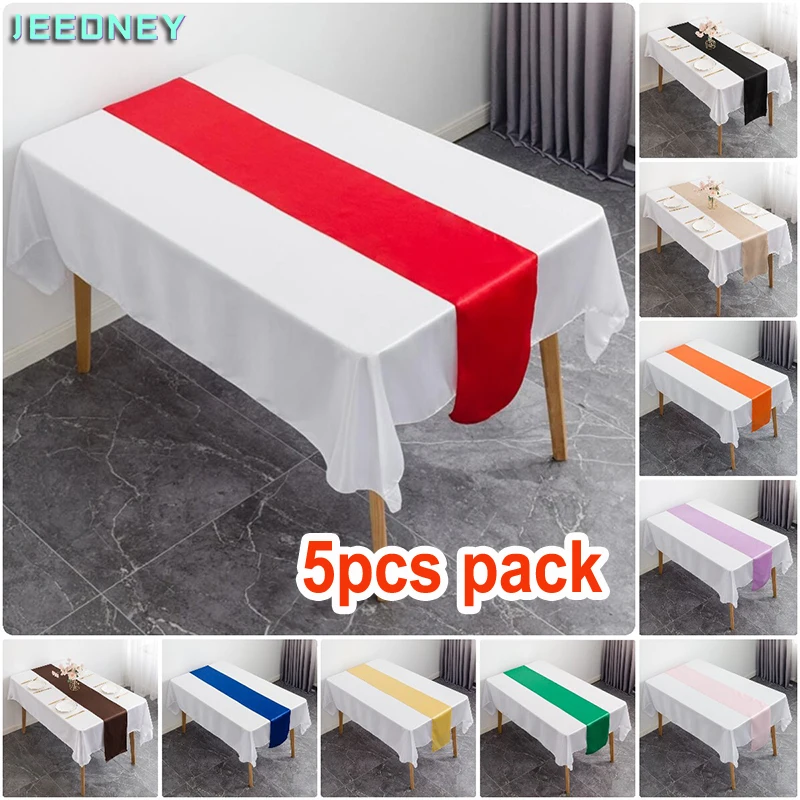 

5pcs Pack Satin Table Runner Solid Colour for Wedding Hotel Birthday Party Show Banquet Table Decoration Cover Tablecloth