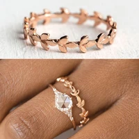 2 pcset rose gold small flower rattan pattern zircon crystal ring for women engagement party wedding female rings jewelry
