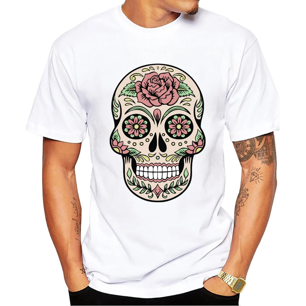 Teehub O-Ausschnitt Kurzarm männlich lässig Halloween Männer Kleidung Vintage Streetwear Zucker Schädel Druck Männer T-Shirt – Detail 6