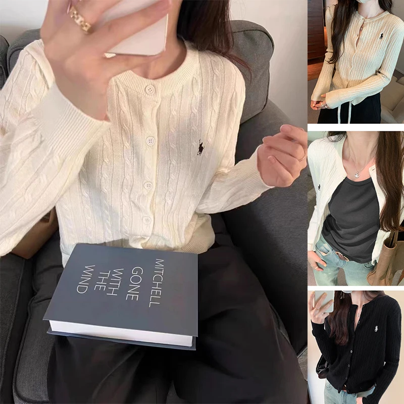 

Women's Autumn Winter Cashmere Sweater Loose V Neck Long Sleeve Vintage Embroidery Twist Knitted Cardigan New Female
