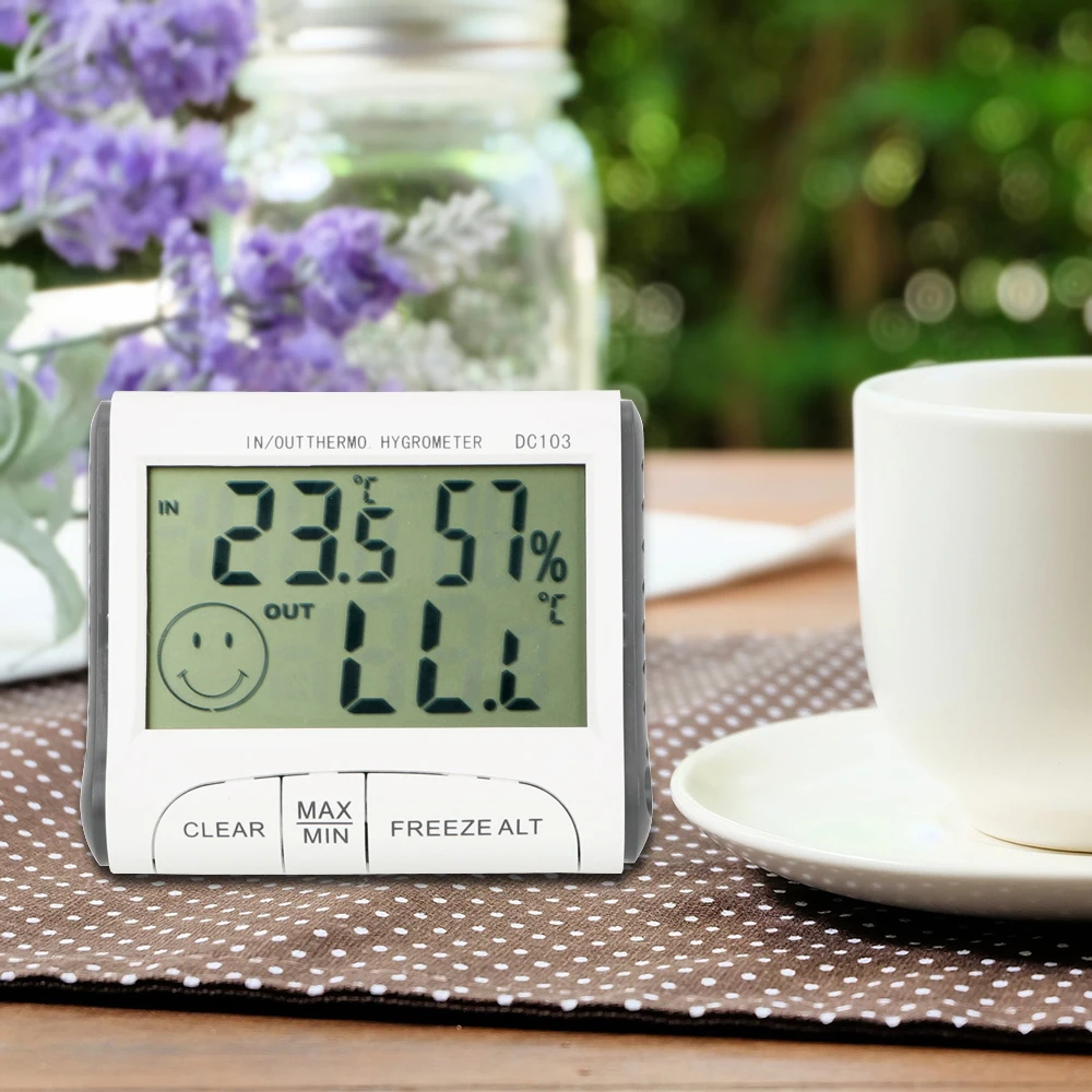 

DC103 Thermometer Alarm LCD Digital Household Thermometers Indoor and Outdoor Use Temperature Humidity Meter Portable