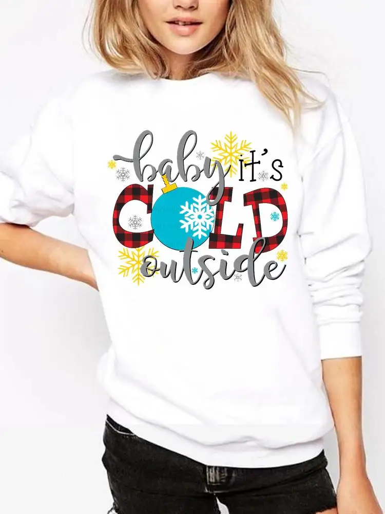 

Snowflake Cute 90s Merry Christmas Holiday Fashion Pullovers Print Clothing Casual Female Women Graphic Sweatshirts