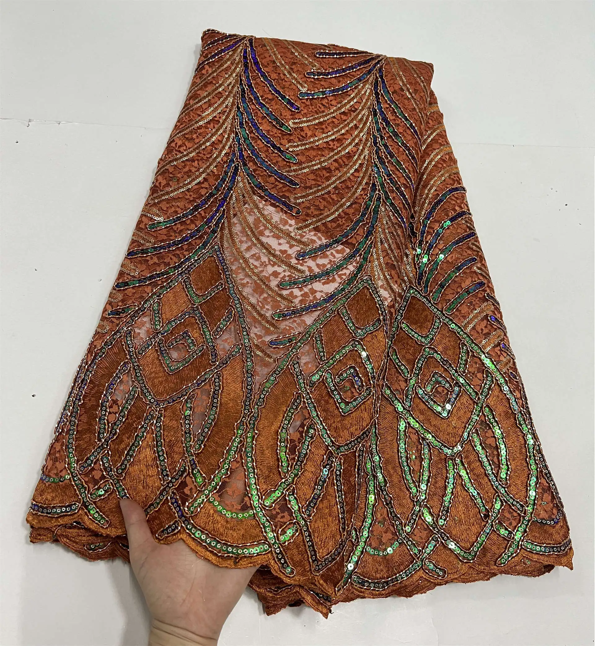 

5 Yards High Quality African Tissu Net Lace with Sequins Tulle Lace Fabric for Nigerian Asoebi Dress for Gown Sewing WHDN10