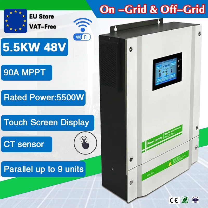 

5500W 220/230VAC ON&OFF Gird Tied Pure Sine Solar Inverter with 90A 48VDC MPPT Charger Controller with Parallel Function Wi-Fi