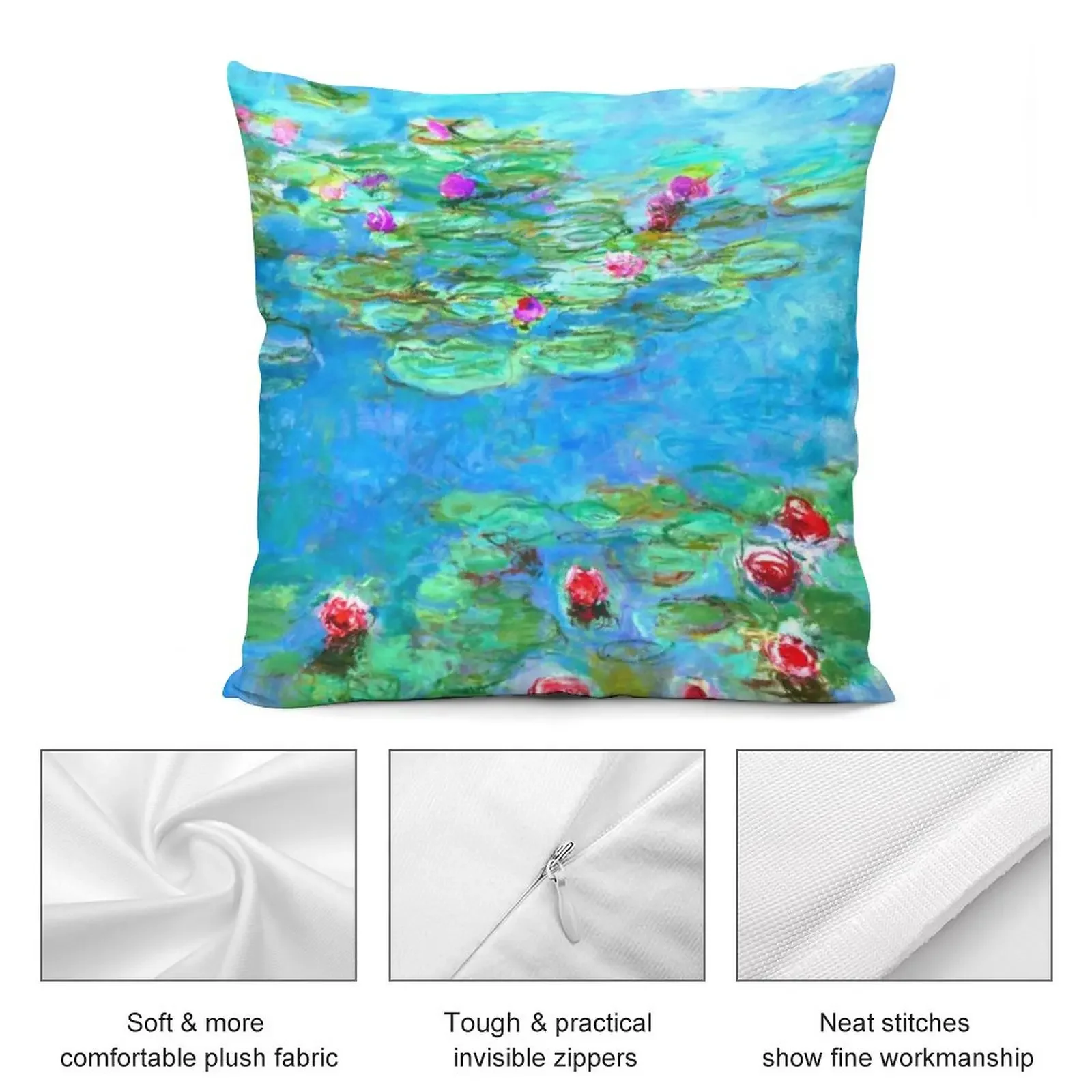 Claude Monet - Голубые синие водяные лилии / Nymph Öl Vert d⟪u Декоративная подушка Плед