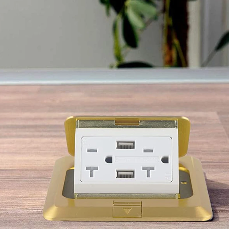 

New -Up Floor Outlet Covers Box, Power Box Kit 20A Duplex Receptacle And 2 USB Charging Ports, US Plug