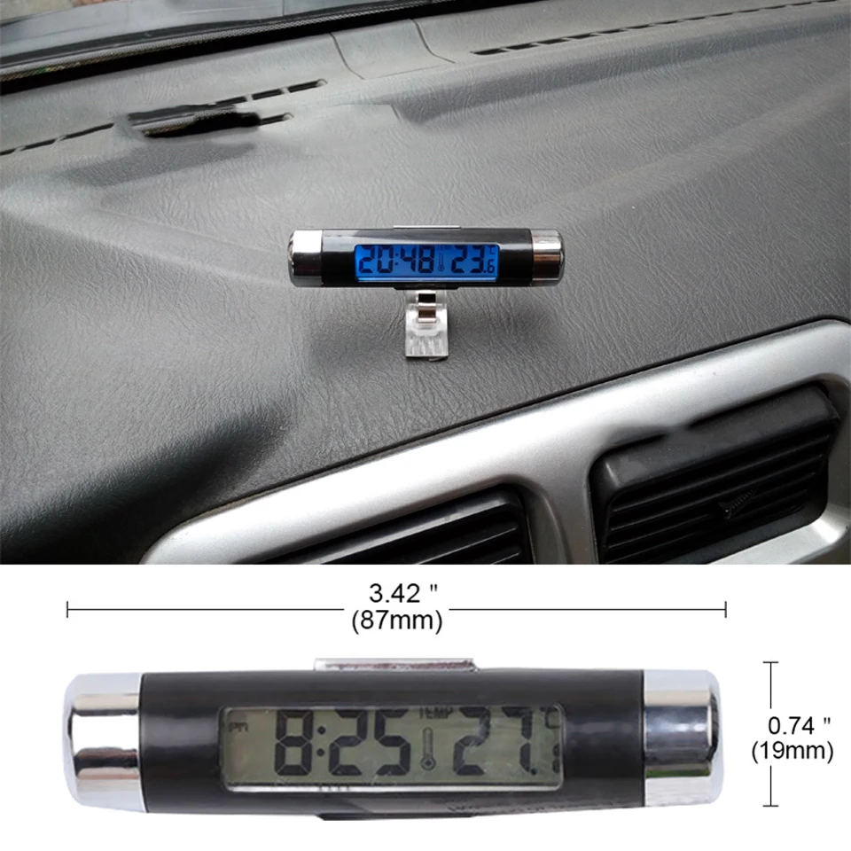 

Portable 2 in 1 Car Digital LCD Clock & Temperature Display Electronic Clock Thermometer Car Automotive Blue Backlight With Clip