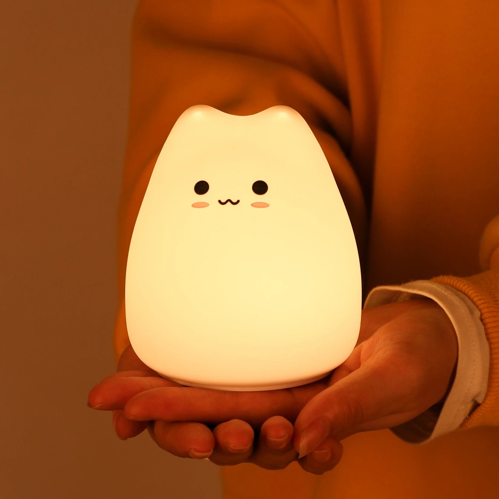 

LED Night Lights Mini Cat Baby Night Lamp 7-color Pat Touch Color-changing Eye Protection Bedroom Bedside Nightlight Gift Kids
