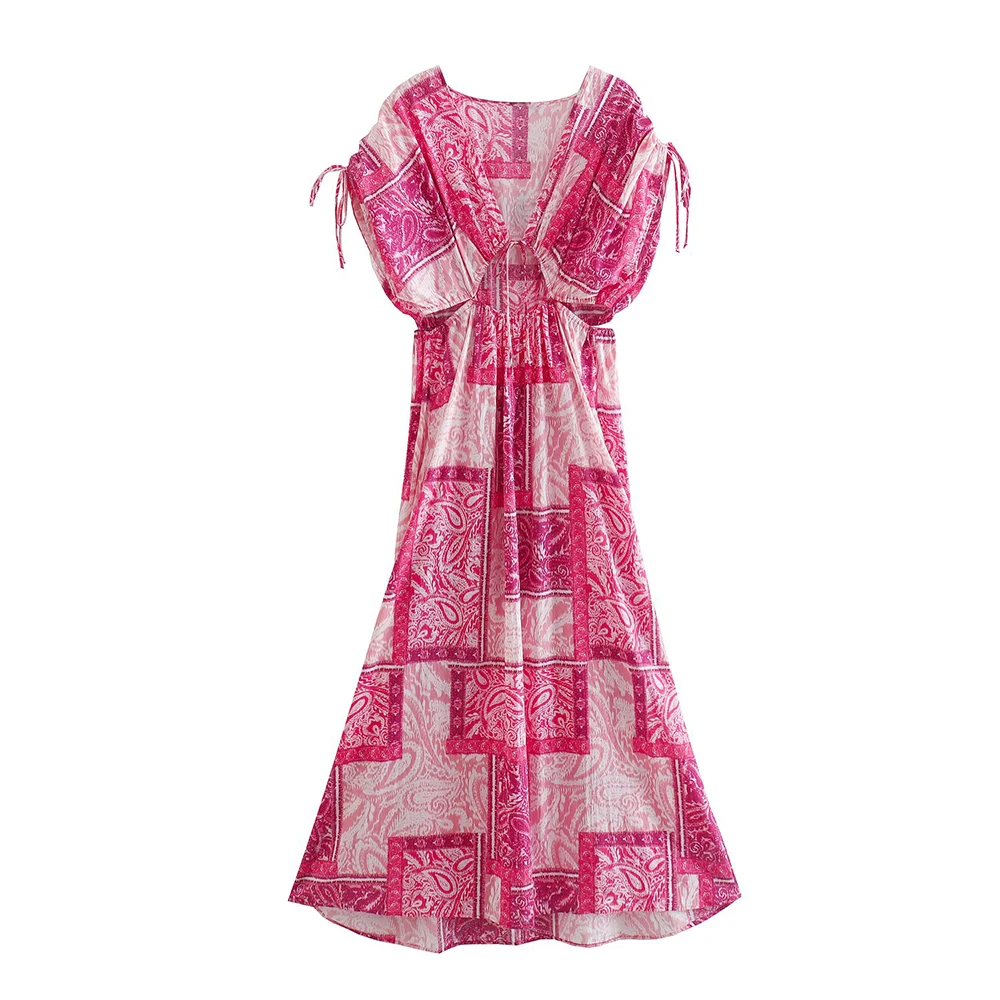 

Women Dresses Summer New Patchwork Print Lace-Up Cutout Design Sleeveless Fashion Chic Vintage Female Dress Vestidos Mujer