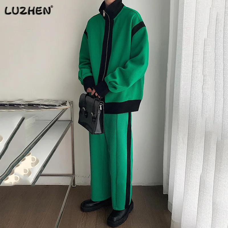 

LUZHEN 2023 модный контрастный дизайн мужской повседневный пиджак свободные прямые брюки Мужской комплект из двух предметов одежда 2f4139