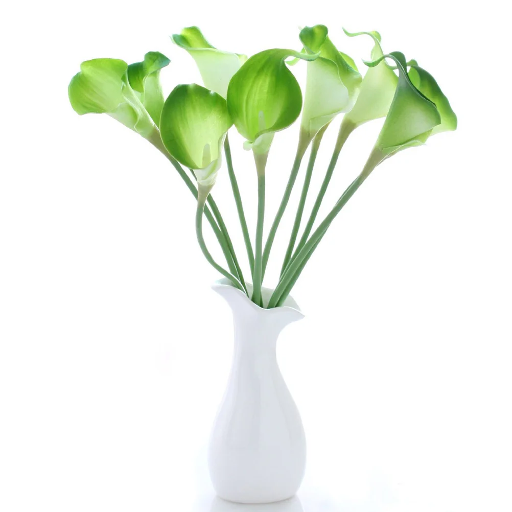 

10pcs Elegant Lifelike Real Touch Artificial PU Calla Lily Flower Bouquets Bridal Wedding Flower Bouquets (Green)