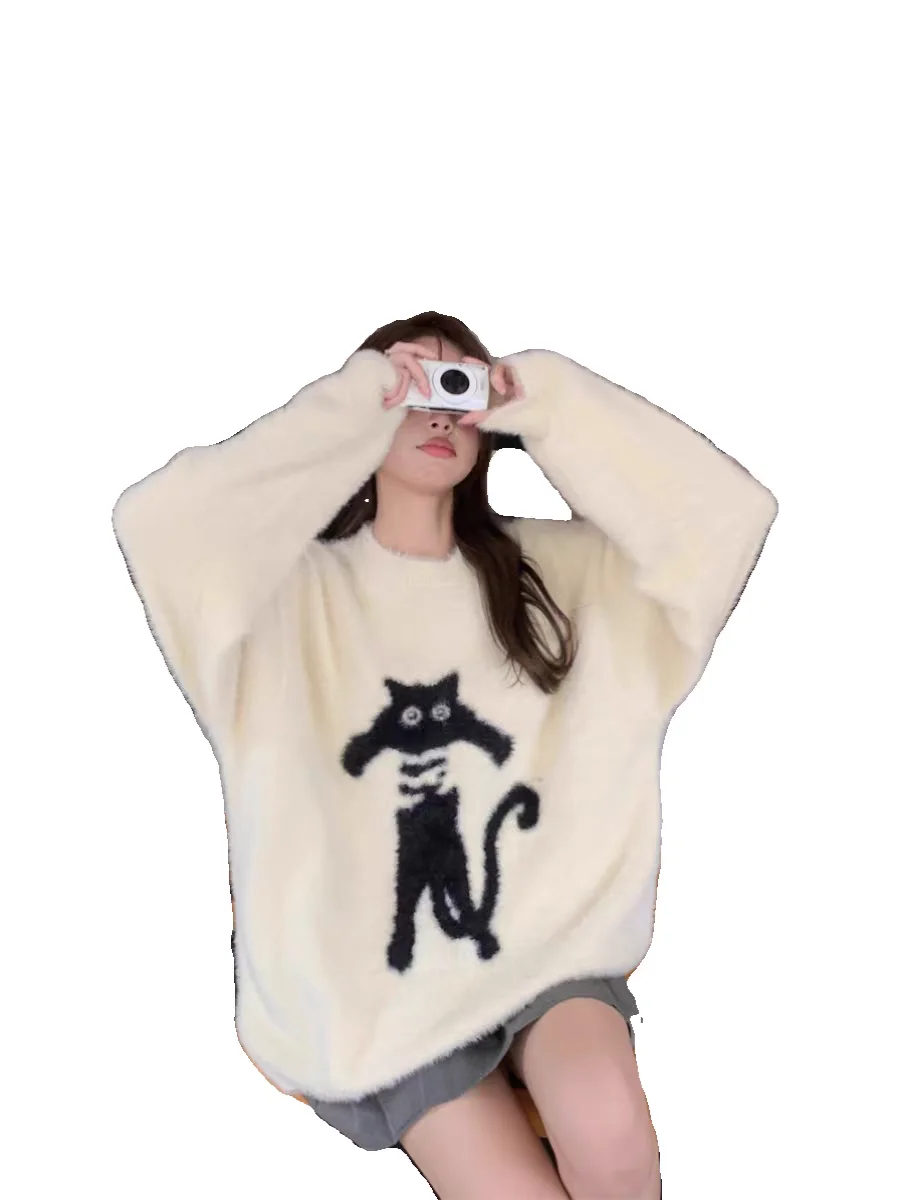 Korejpaa Kawaii Cat жаккардовый вязаный пуловер свитера женская осенне-зимняя одежда
