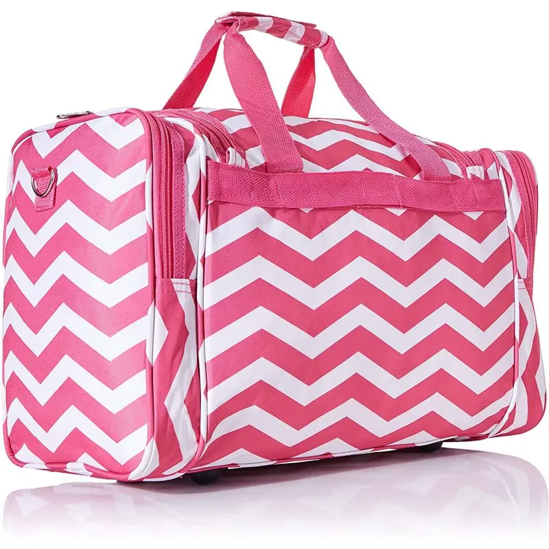 Durable, Spacious, Lightweight, Compact 19-inch Chevron Navy White Stylish Duffel Bag - Perfect for Travel Carry-on.