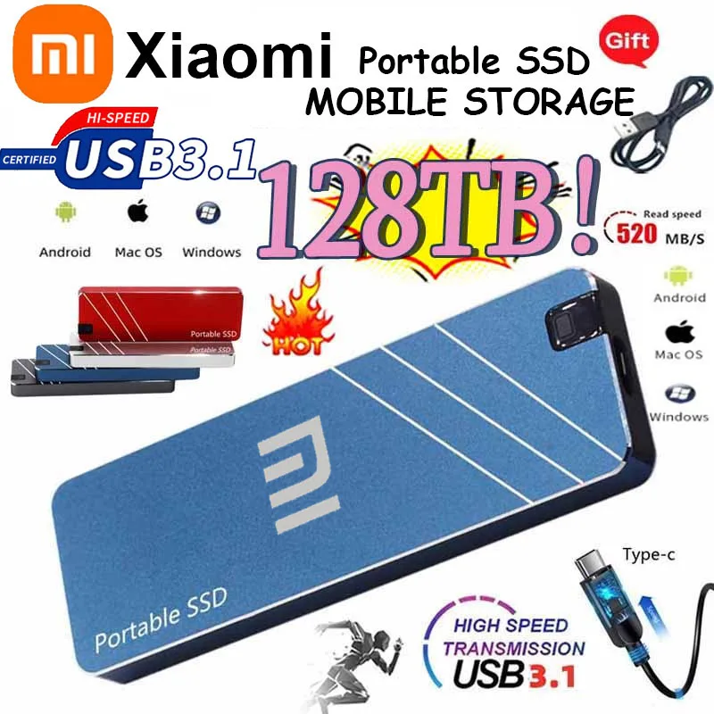 

Xiaomi 2023 Original High-speed Portable SSD 128TB External Hard Drive Storage Type-C USB 3.1 Interface for PC Laptops Computer