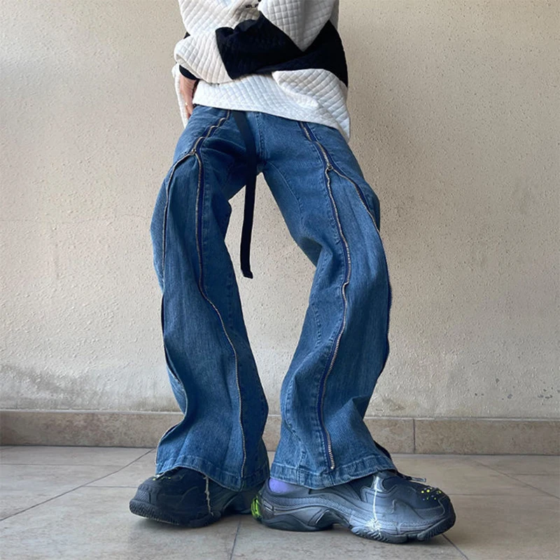 

Vintage Blue Jeans Woman's High Waist Wide Leg y2k Denim Trouser Baggy Streetwear Zipper Chic Design Ladies Jean Pants