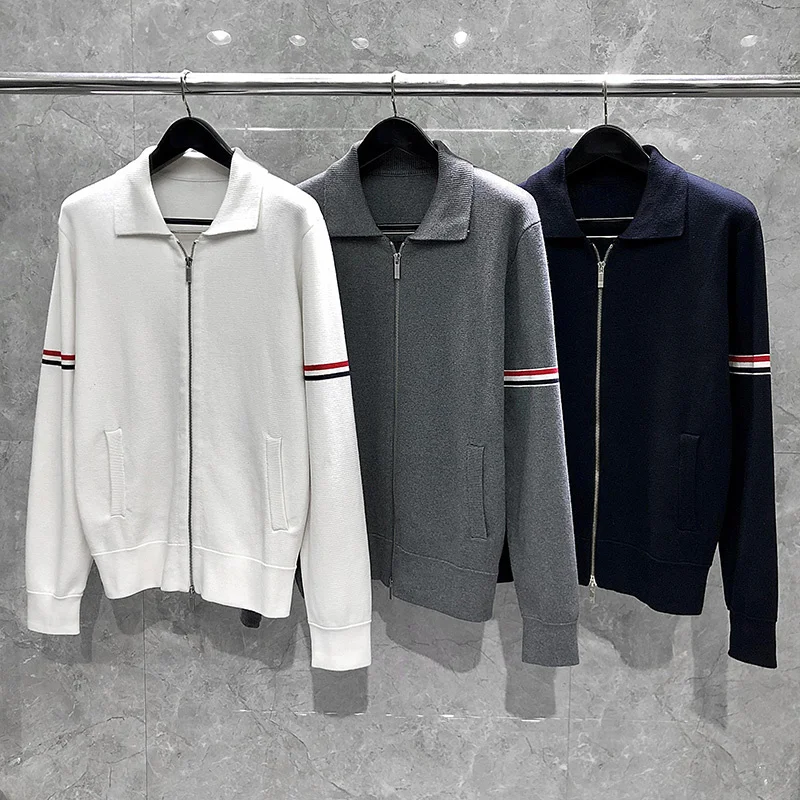 

Full Men TB THOM Zip Jackets with Pockets Soft Wool Turn Down Collar Jacket Sweater for Spring Autumn Outdoor Coat