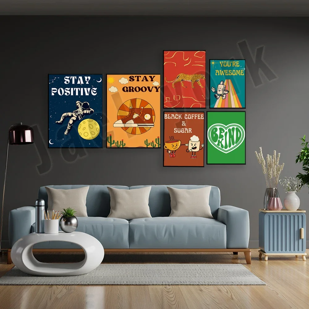 Фото Винтажный Groovy Print 70-х годов You Are Awesome Цитаты, Искусство хиппи, Позитивные подтверждения, Мультфильмы, Грибное искусство, Эстетический домашний декор №3
