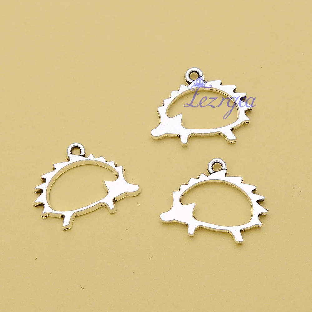 

30 шт./лот 17x21 мм посеребренные амулеты в античном стиле с ежиком, подвески в виде животных для рукоделия, Аксессуары для ожерелья