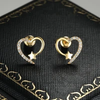 fashion gorgeous gold heart stud earrings women simple luxury zircon star earrings wedding engagement gifts