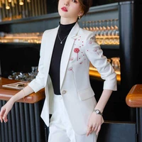 22 autumn winter formal ladies white flower blazer women business suits with sets work wear office uniform 5xl size pants jacket