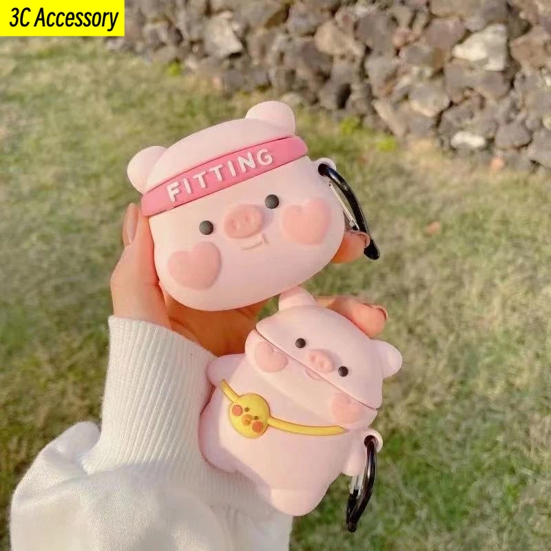 

3D cartoon for Airpods Pro 2 pink pig cute protective case for AirPods 3 wireless Bluetooth silicone anti-fall for Airpods 1/2