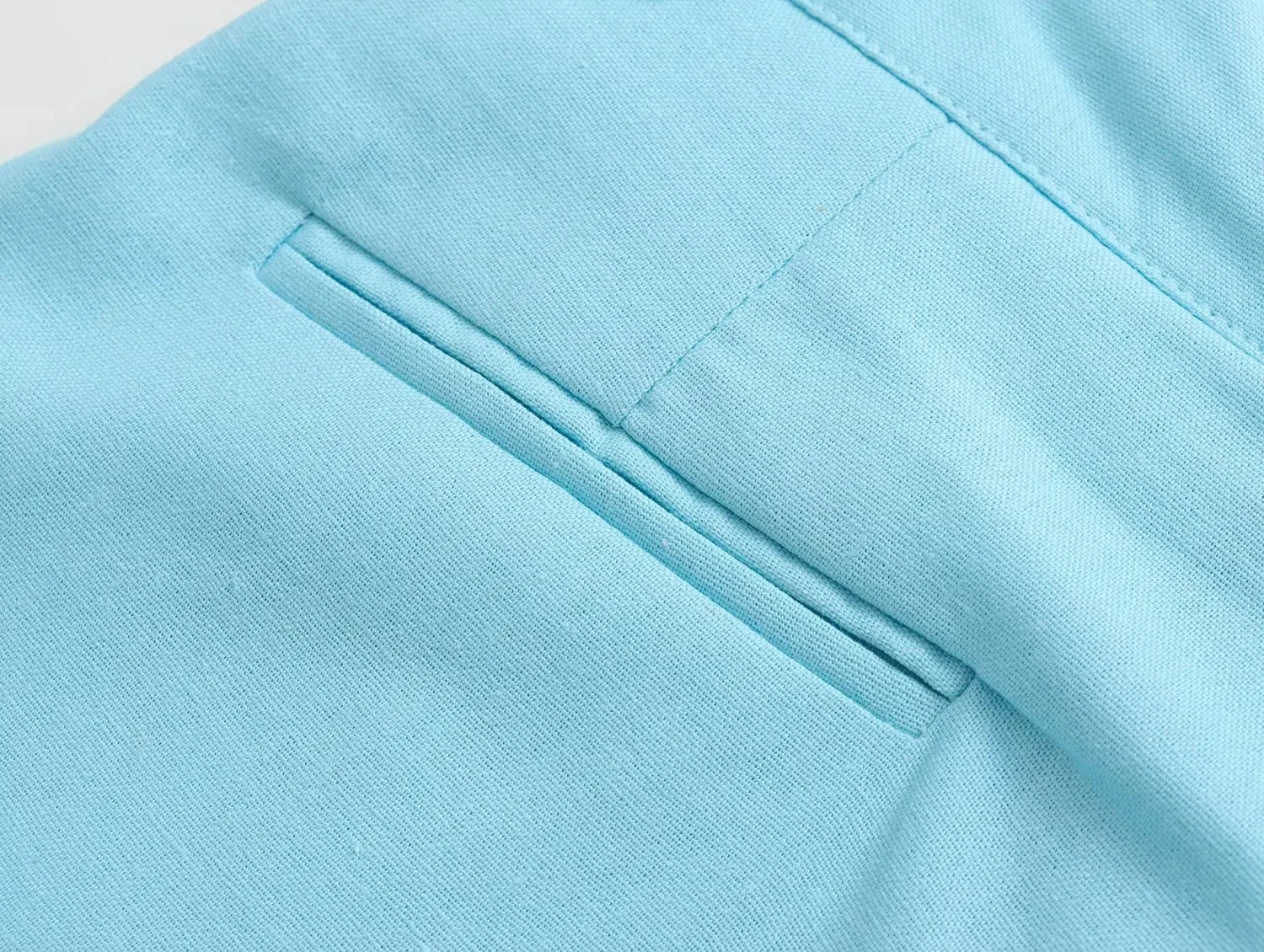 Withered Vintage Fashion Sky Blue High Wasit Casual Trousers Wide Leg Pants Women